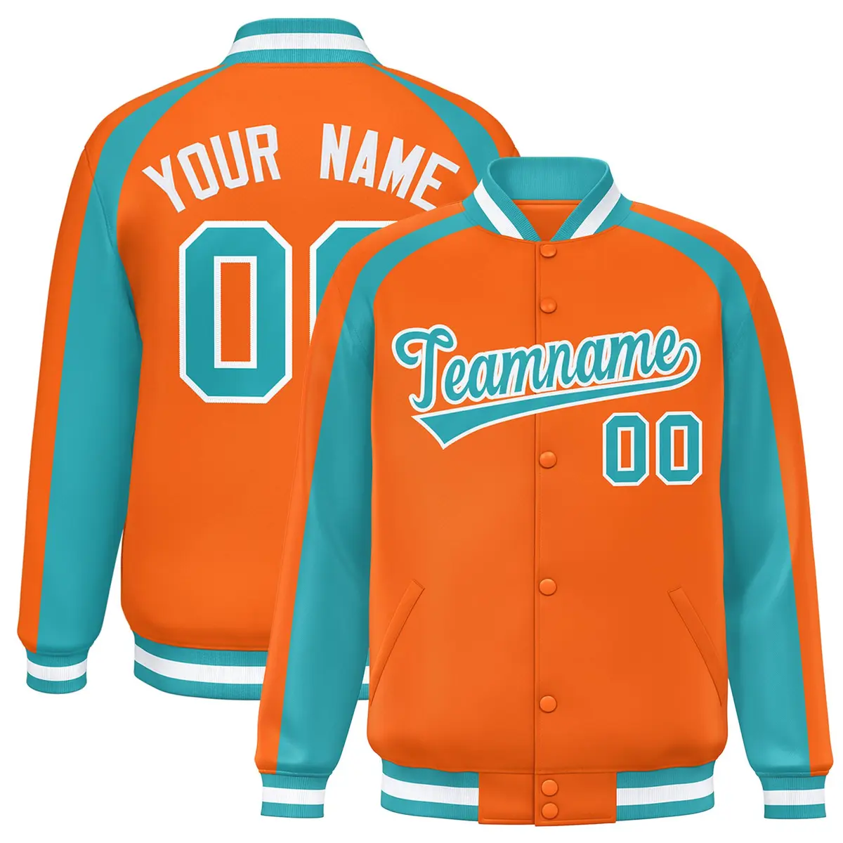 Orange Aqua Color Block Raglan Varsity Letterman Jacket