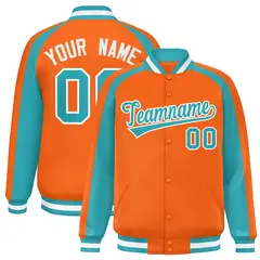Orange Aqua Color Block Raglan Varsity Letterman Jacket 1