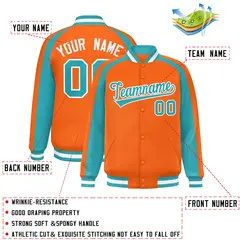 Orange Aqua Color Block Raglan Varsity Letterman Jacket 2