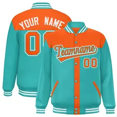 Orange Aqua Color Block Varsity Bomber Baseball Jacket 1