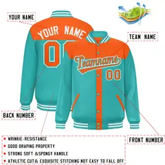 Orange Aqua Color Block Varsity Bomber Baseball Jacket 2