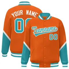 Orange Aqua Color Block Varsity Letterman Baseball Jacket 1