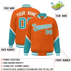 Orange Aqua Color Block Varsity Letterman Baseball Jacket 2