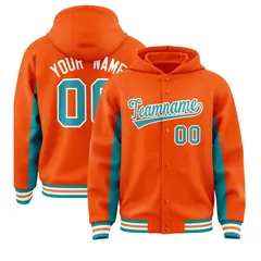 Orange Aqua Color Block Varsity Letterman Jacket Hoodie 1