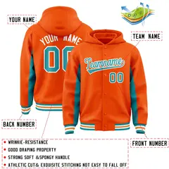 Orange Aqua Color Block Varsity Letterman Jacket Hoodie 4