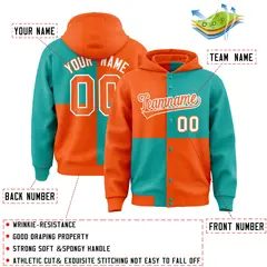 Orange Aqua Color Block Varsity Letterman Jacket Hoodie 4