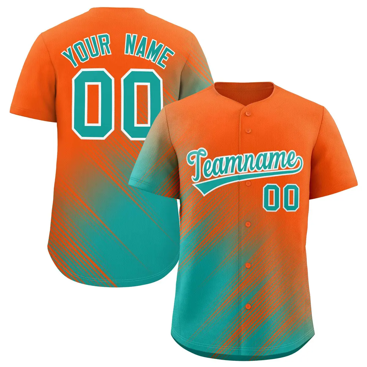 Orange Aqua Diagonal Stripe Gradient Fashion Baseball Jersey