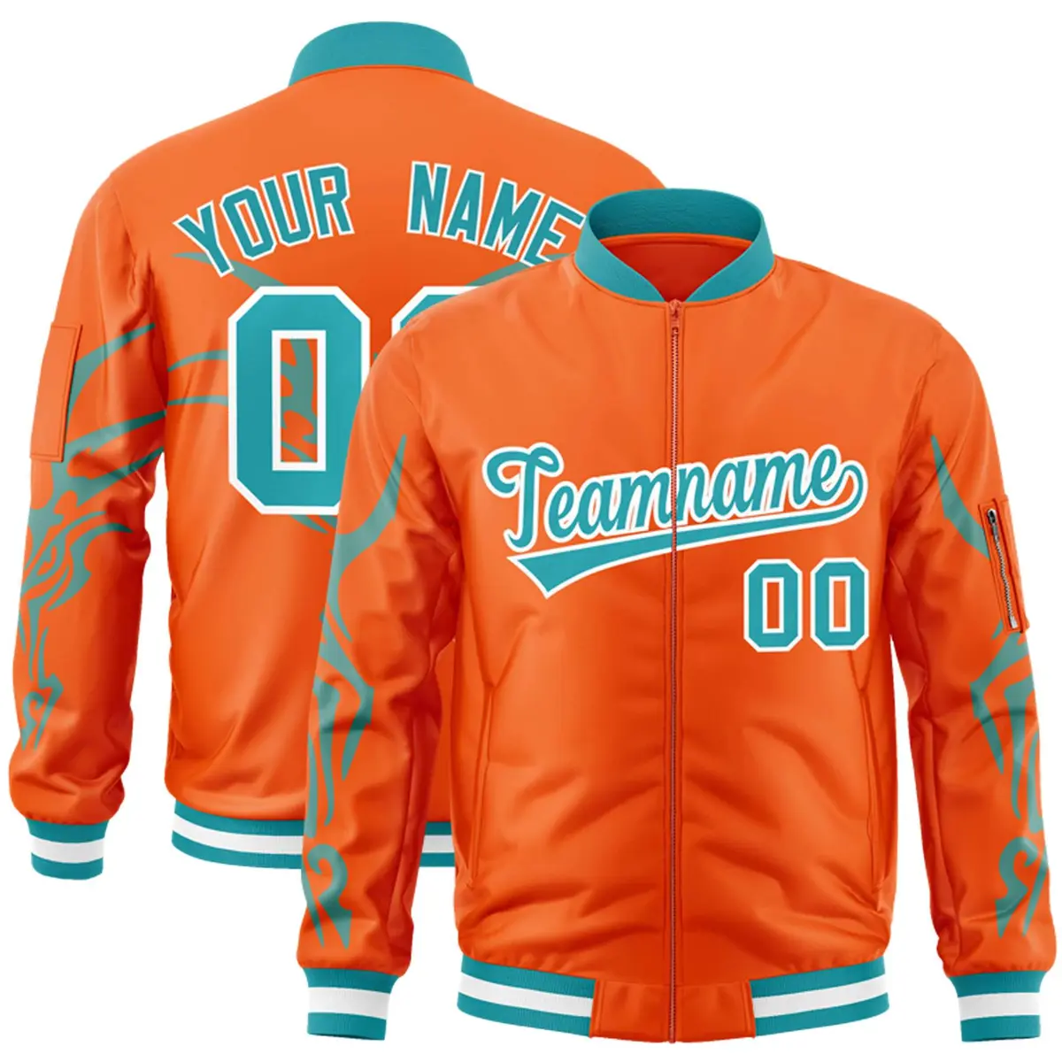 Orange Aqua Dragon Head Graffiti Letterman Bomber Jacket