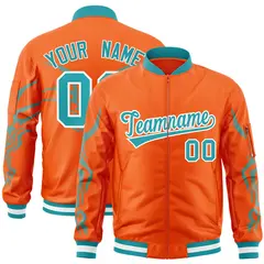 Orange Aqua Dragon Head Graffiti Letterman Bomber Jacket