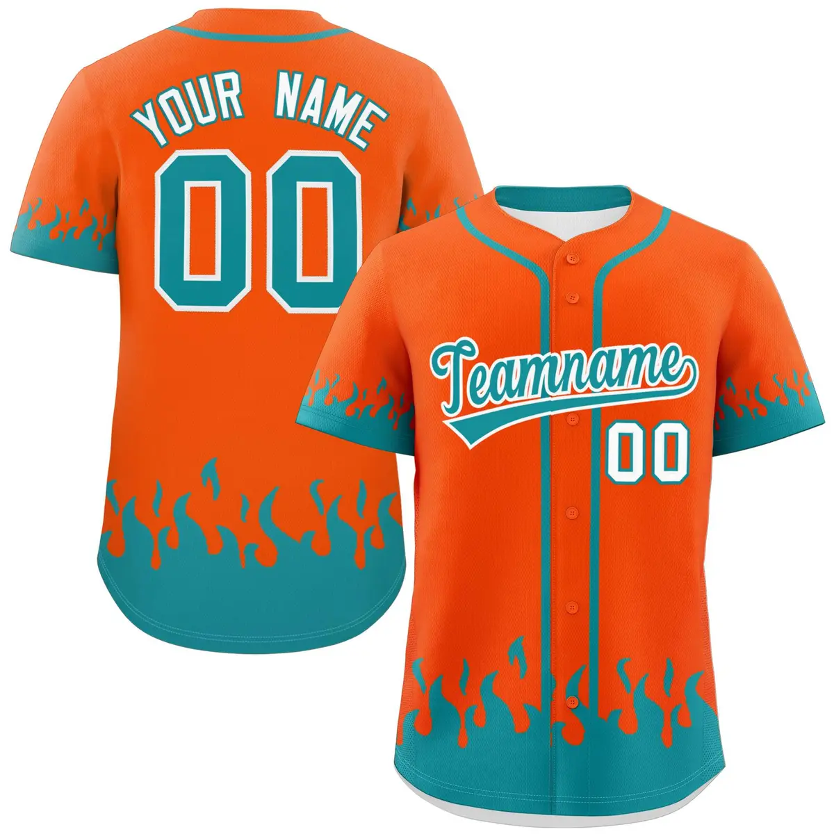 Orange Aqua Flame Graffiti Authentic Baseball Jersey