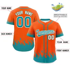 Orange Aqua Flame Graffiti Authentic Baseball Jersey 2