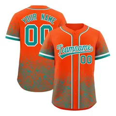 Orange Aqua Floral Gradient Full Button Baseball Jersey 1