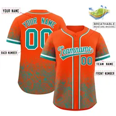 Orange Aqua Floral Gradient Full Button Baseball Jersey 2