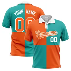 Orange Aqua Four Squares Performance Polo Shirt 1