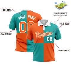 Orange Aqua Four Squares Performance Polo Shirt 2