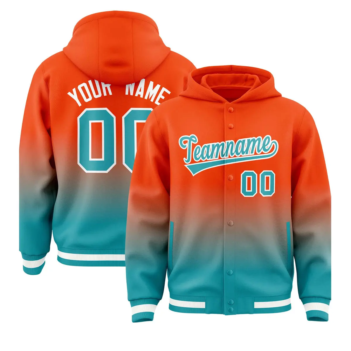Orange Aqua Gradient Letterman Varsity Jacket Hoodie