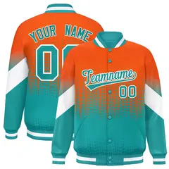 Orange Aqua Gradient Polka Dot Varsity Full-Snap Letterman Baseball Jacket