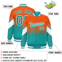 Orange Aqua Gradient Polka Dot Varsity Full-Snap Letterman Baseball Jacket 2