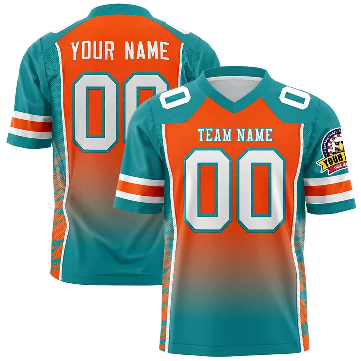 Orange Aqua Gradient Side Pattern Authentic Football Jersey