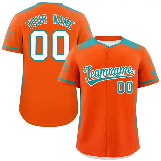 Orange Aqua Gradient Side Star Pattern Baseball Jersey