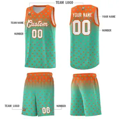 Orange Aqua Gradient Star Pattern Basketball Jersey Sets 5