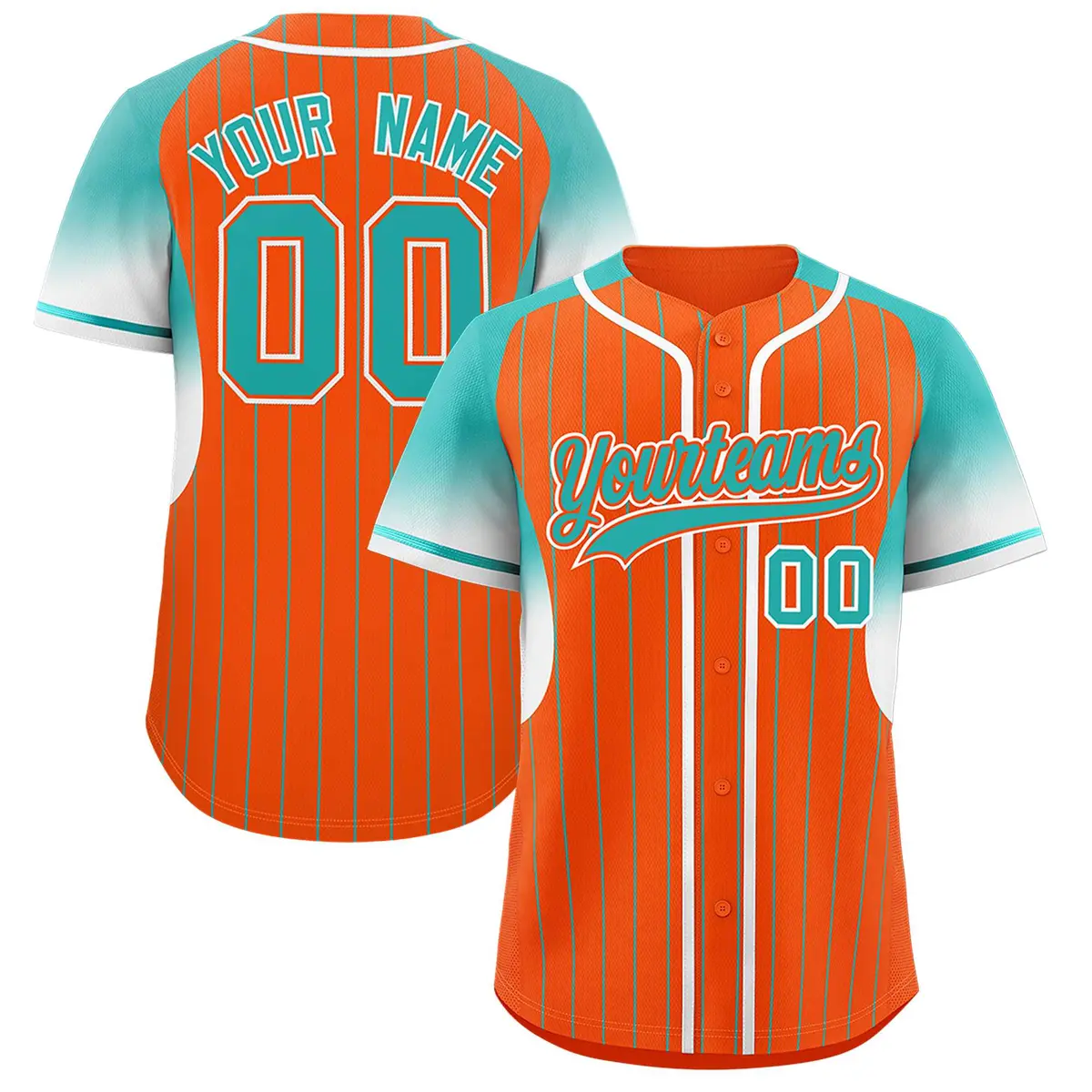Orange Aqua Gradient Stripe Fashion Sleeves Baseball Jersey