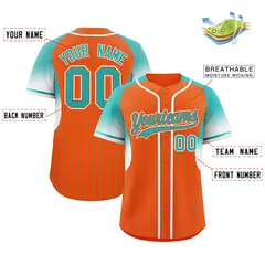 Orange Aqua Gradient Stripe Fashion Sleeves Baseball Jersey 2