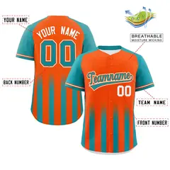 Orange Aqua Gradient Thick Stripe Raglan Baseball Jersey 2
