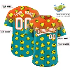 Orange Aqua Graffiti Gradient Smile Baseball Jersey 2
