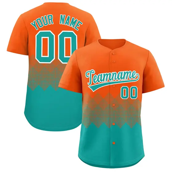Orange Aqua Grid Blur Pattern Baseball Jersey