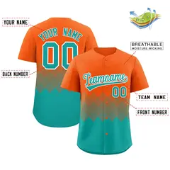 Orange Aqua Grid Blur Pattern Baseball Jersey 2