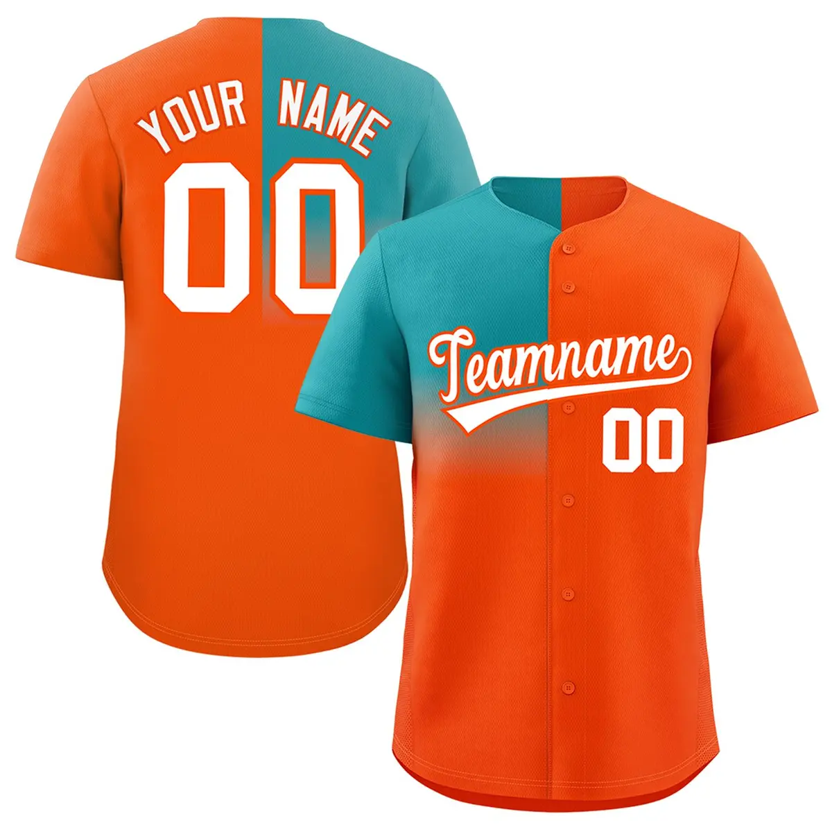 Orange Aqua Half Gradient Authentic Baseball Jersey
