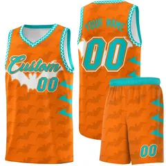 Orange Aqua Halloween Bat Pattern Basketball Jersey 1