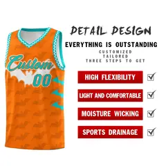 Orange Aqua Halloween Bat Pattern Basketball Jersey 2