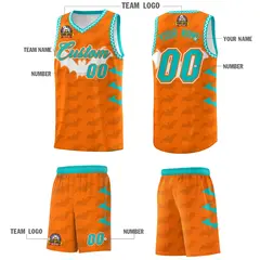 Orange Aqua Halloween Bat Pattern Basketball Jersey 5