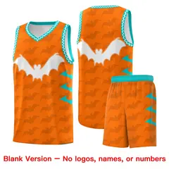 Orange Aqua Halloween Bat Pattern Basketball Jersey 7