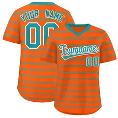 Orange Aqua Horizontal Stripe Pullover Baseball Jersey 1