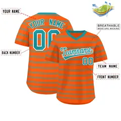 Orange Aqua Horizontal Stripe Pullover Baseball Jersey 2