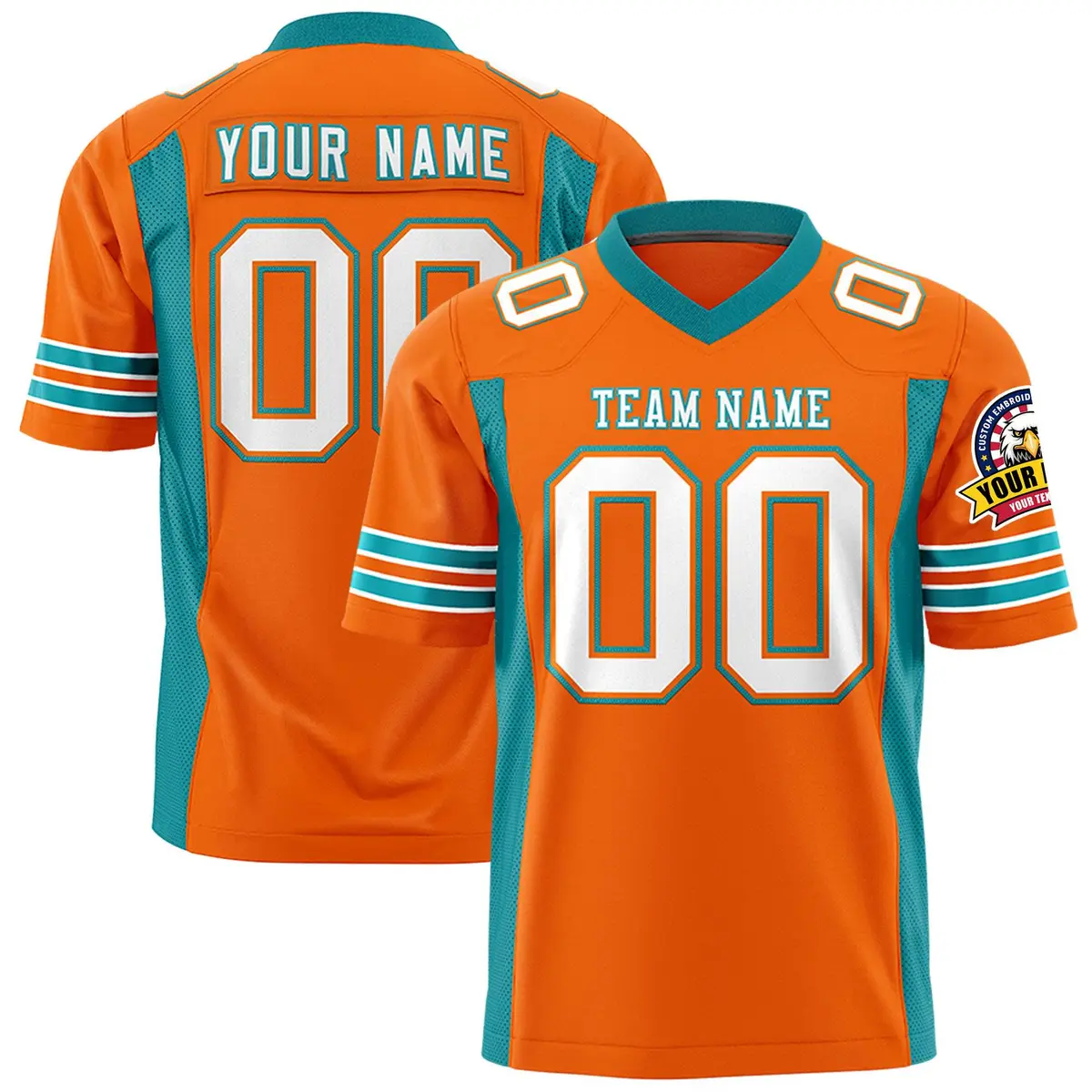 Orange Aqua Insert Color Design Authentic Football Jersey