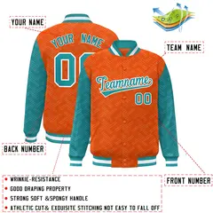 Orange Aqua L Pattern Raglan Full-Snap Varsity Letterman Jacket 2