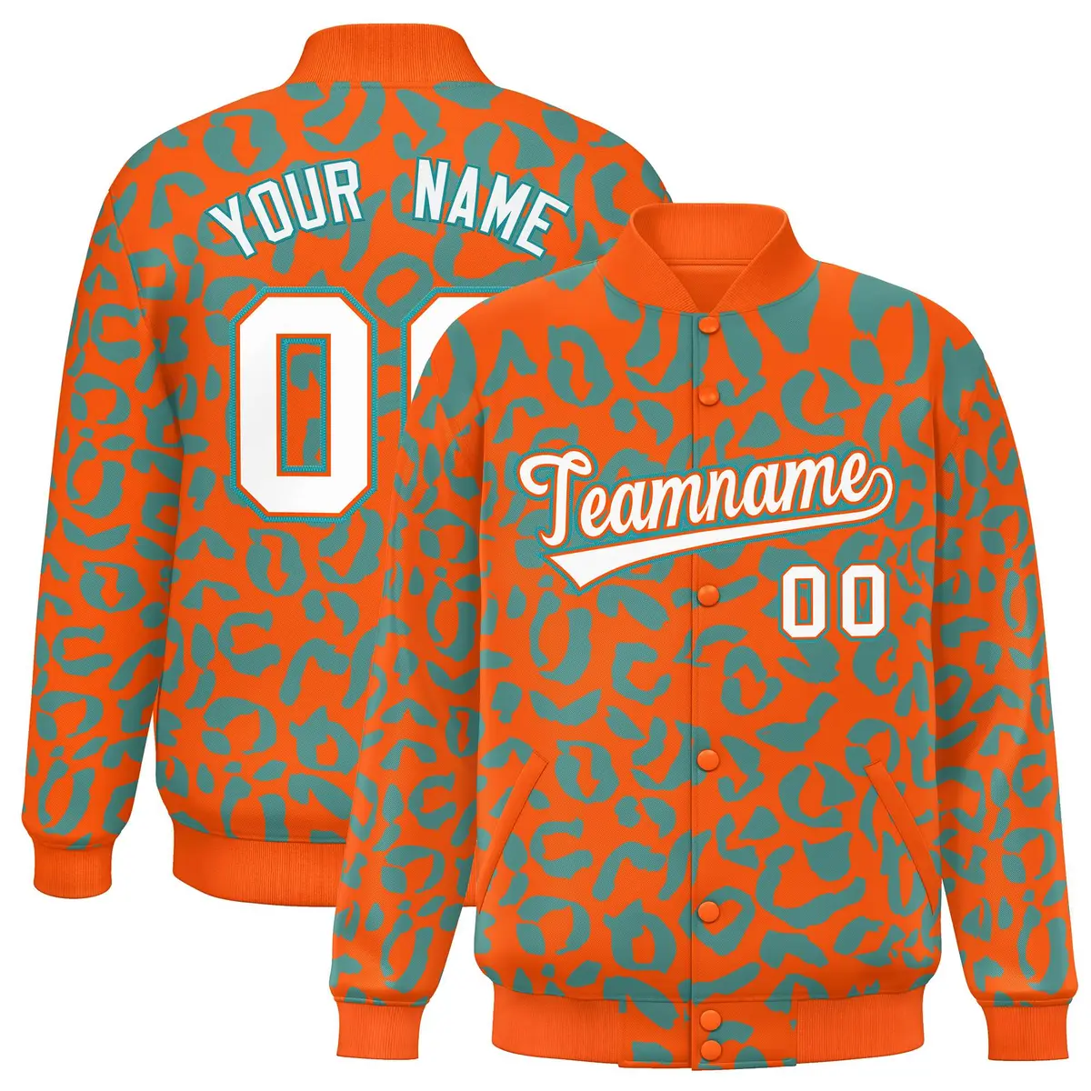 Orange Aqua Leopard Graffiti Varsity Letterman Baseball Jacket
