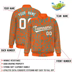 Orange Aqua Leopard Graffiti Varsity Letterman Baseball Jacket 2