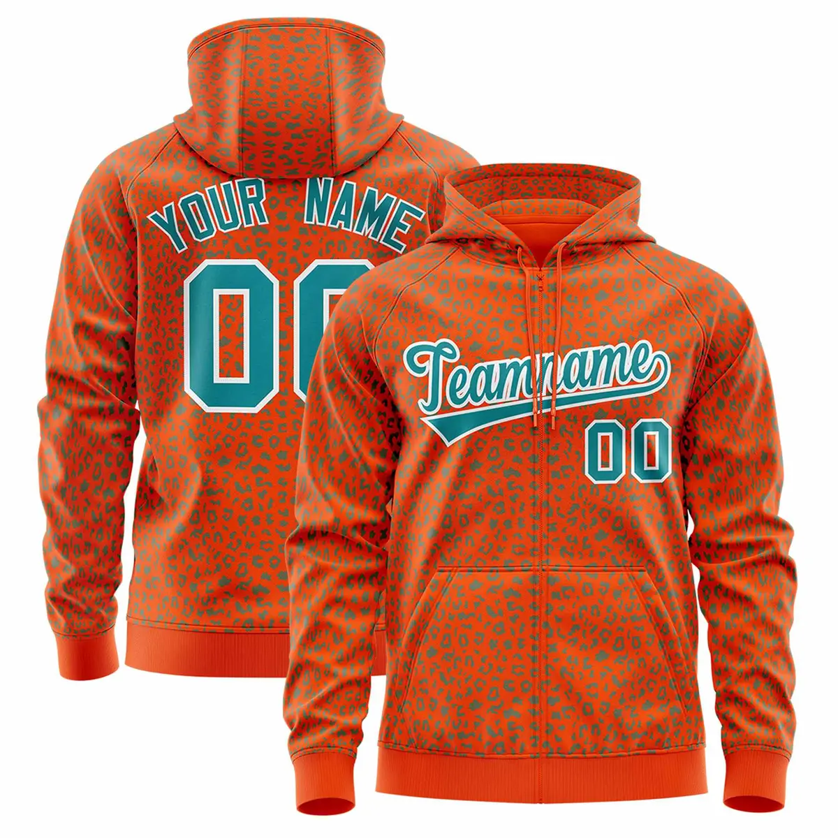 Orange Aqua Leopard Print Varsity Letterman Jacket Hoodie