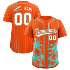Orange Aqua Pinstripe Coconut Tree Baseball Jersey 1