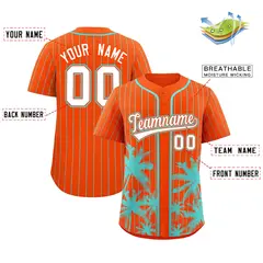 Orange Aqua Pinstripe Coconut Tree Baseball Jersey 2