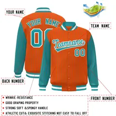 Orange Aqua Pinstripe Raglan Varsity Letterman Baseball Jacket 2