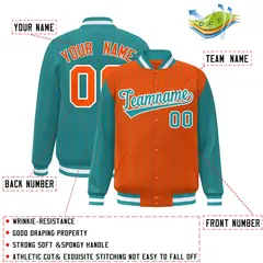 Orange Aqua Pinstripe Raglan Varsity Letterman Baseball Jacket 2
