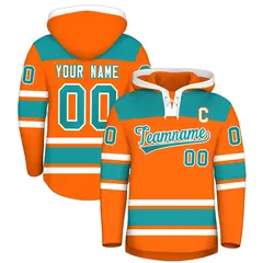 Orange Aqua Raglan Lace-Up Neck Hockey Hoodie Jersey 1