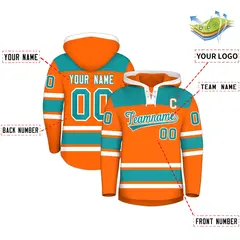 Orange Aqua Raglan Lace-Up Neck Hockey Hoodie Jersey 2