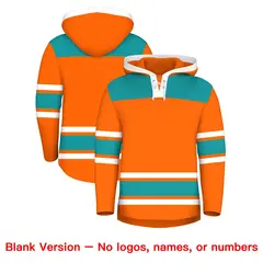 Orange Aqua Raglan Lace-Up Neck Hockey Hoodie Jersey 7